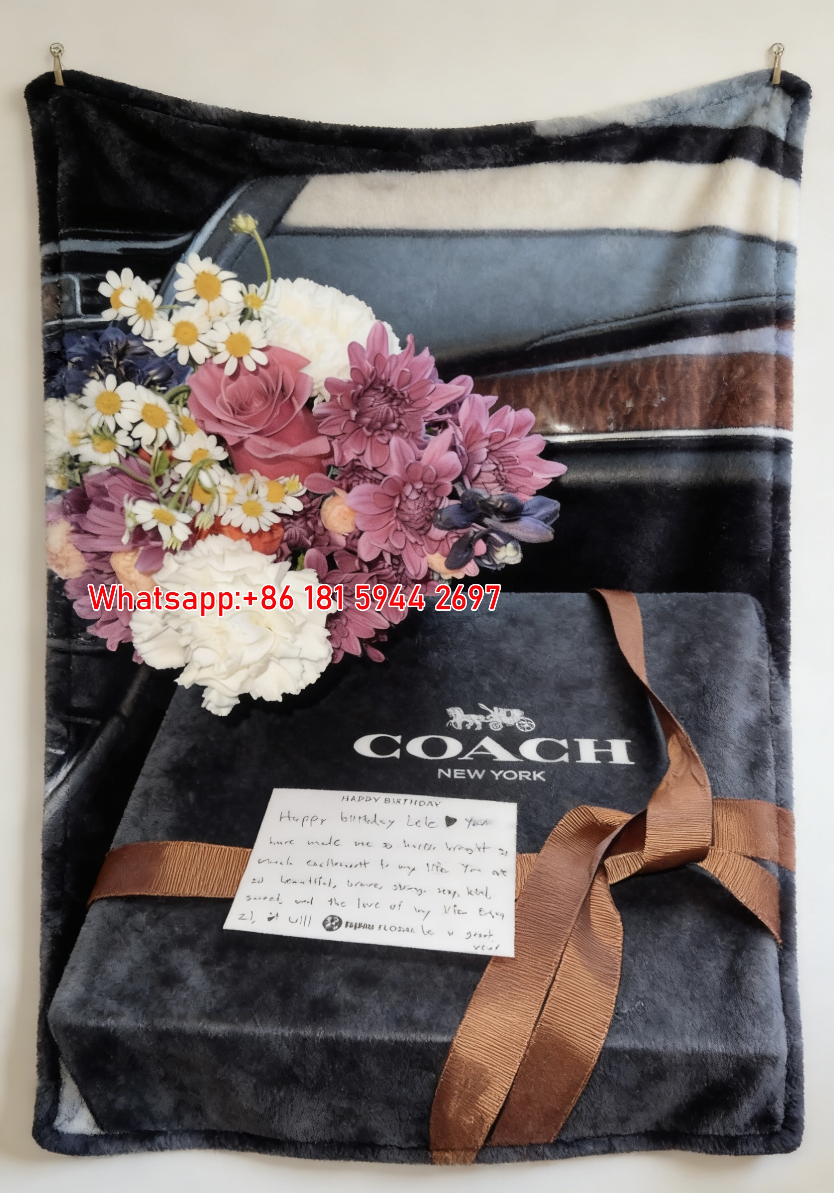 Coach New York Floral Birthday Gift Box Print Flannel Fleece Throw Blanket C086